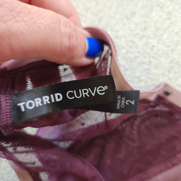 Torrid Velour And Lace Underwire Bra & Thong Panty Set 2X Mauve Wine - Picture 10 of 11